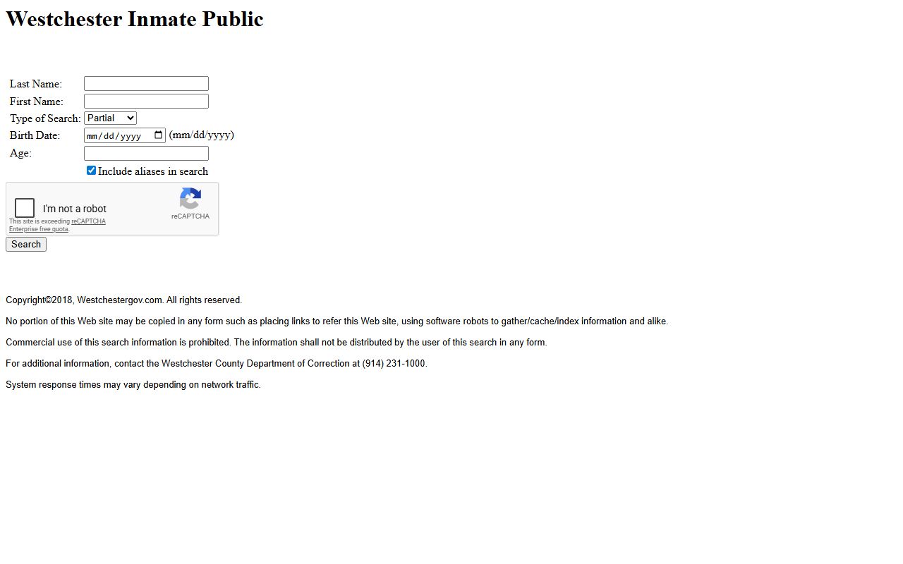 Westchester County inmate records public roster form